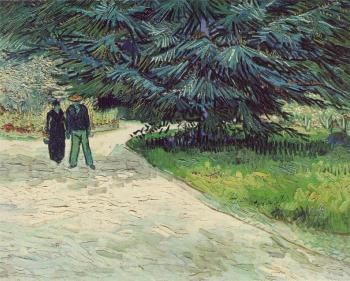 Vincent Van Gogh : Public Garden with Couple and Blue Fir Tree